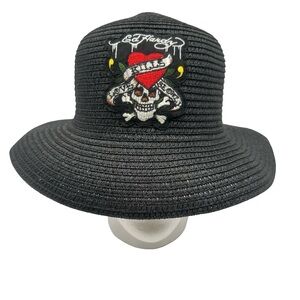 NWOT  Ed Hardy women's Black Hat with Skull and Heart Design
